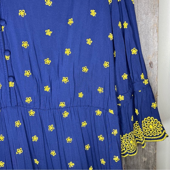 Boden Bronwen Broderie Embroidered Midi Dress in Navy and Yellow Sz 12 - Picture 6 of 16